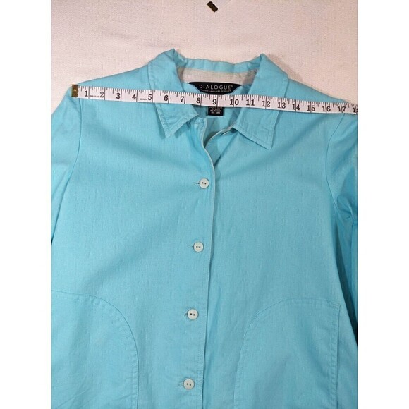 Dialogue Shacket Blazer Womens 12 Aqua Lined Button Up Long Sleeve Front Pockets - Picture 7 of 14